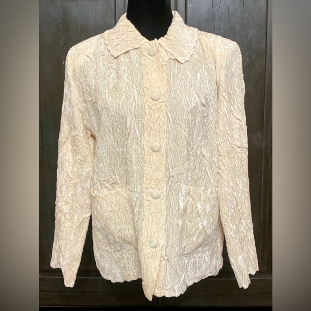 Karen Hart Cream Velvet crinkle jacket- Size M